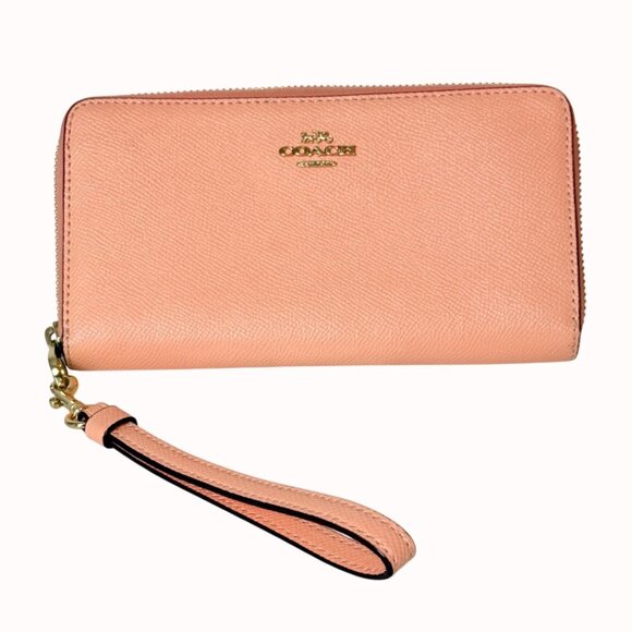 Coach Peach Leather Wristlet Wallet With Gold Hardware Zip Around Closure - Picture 9 of 16
